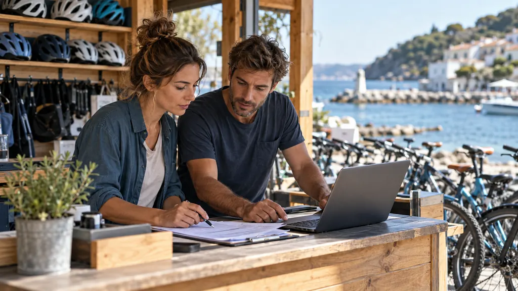 Illustrative photograph: Bicycle rental co-owners comparing booking notes with digital records